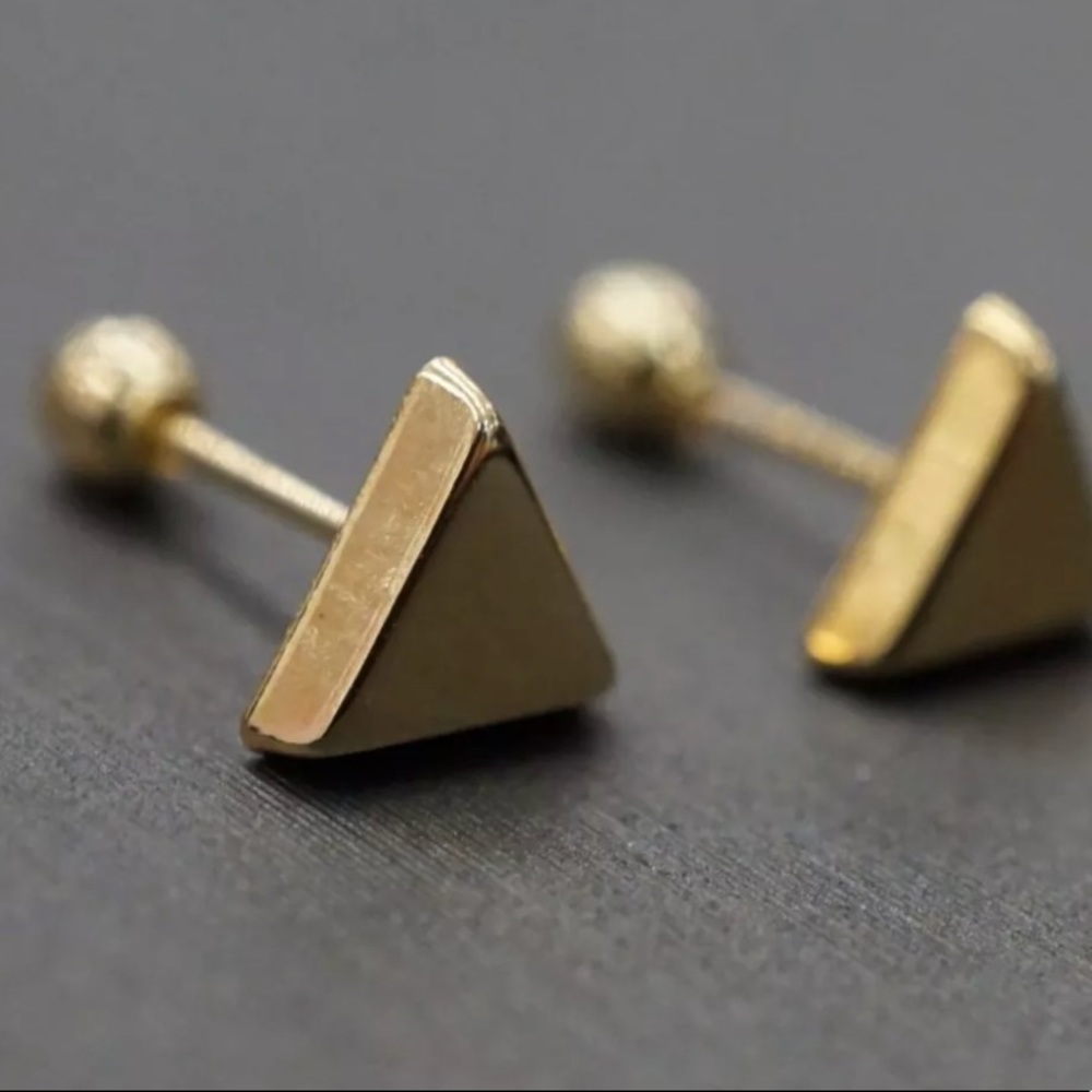 14K Yellow Gold Triangle Screw back Studs - Picture 2 of 3